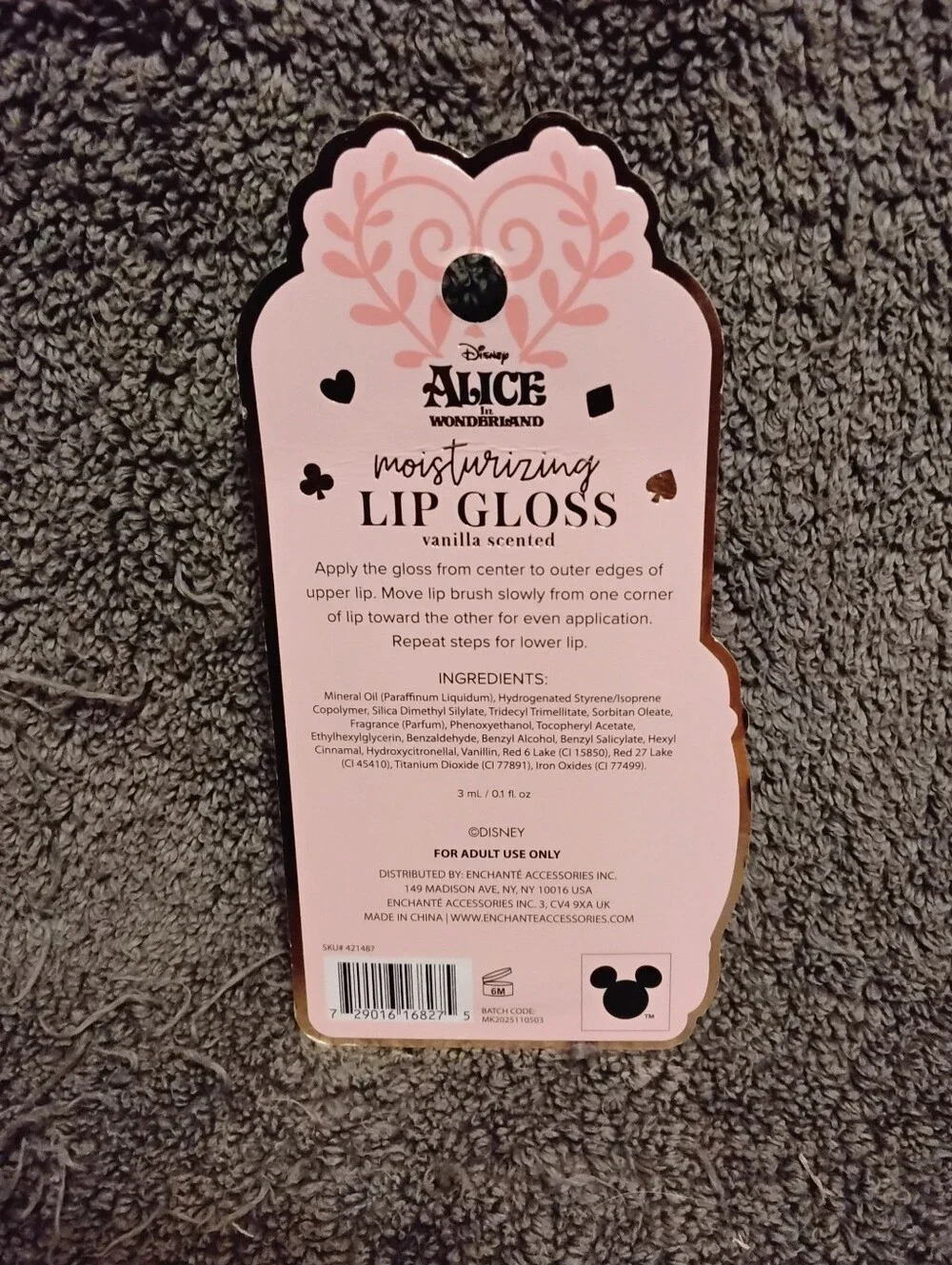 Disney Alice in Wonderland Pink and Black Moisturizing Lip Gloss